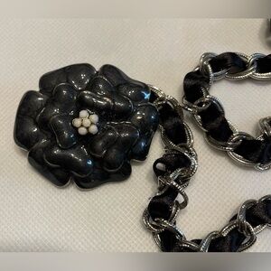 Enamel Camellia Belt Chain& Ribbon belt